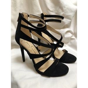 Jessica Simpson High Heels Rayomi Black Suede Strappy Stiletto Size 8